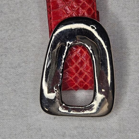 Morgan Taylor Vintage Adjustable Red Snakeskin Silver Tone Hardware Hook Belt - Picture 12 of 13